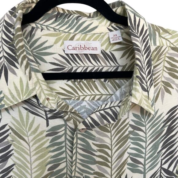 Caribbean Joe Men's Palm Fronds Hawaiian Button Down Shirt Size 2X - Picture 3 of 4